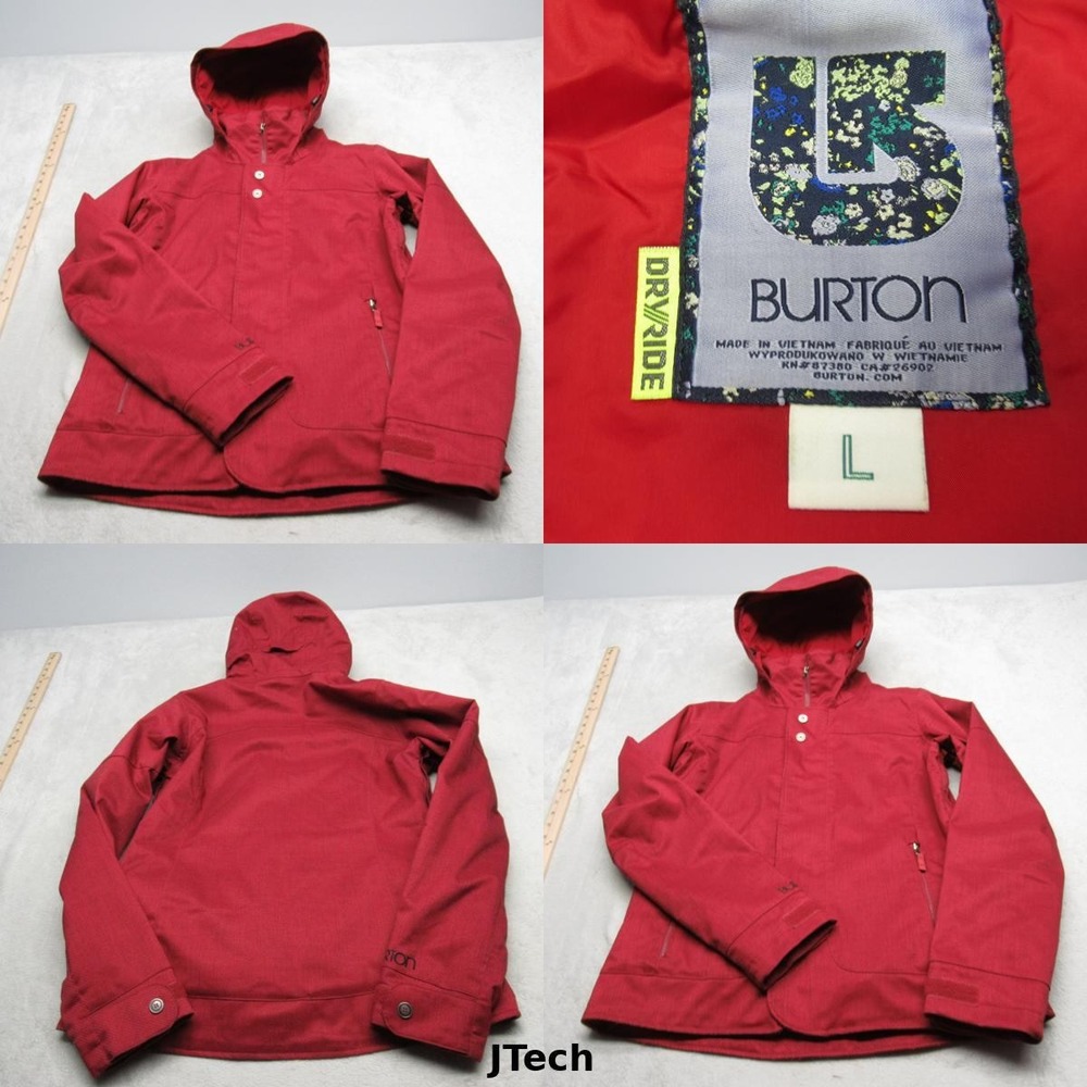 Burton Jet Set Jacket Women Large‎ Red Dryride Hood Waterproof FullZip Snowboard